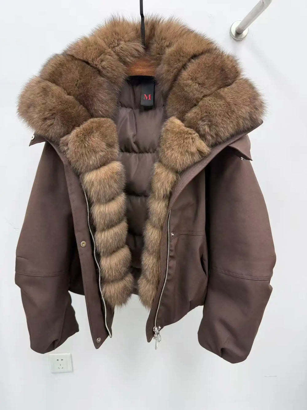 Brown real fur hooded jacket