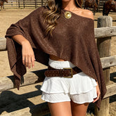Shimmer asymmetrical poncho knitwear top with off-shoulder neckline