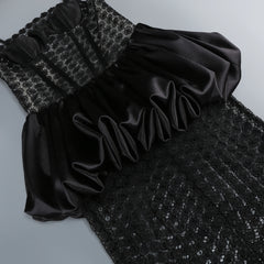 Black Geometric Lace Bodycon Midi Dress