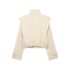 Double Breasted Shirred Cropped Trench Jacket
