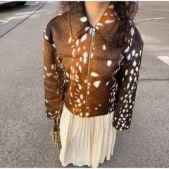 Faux Fur Spotted Print Jacket
