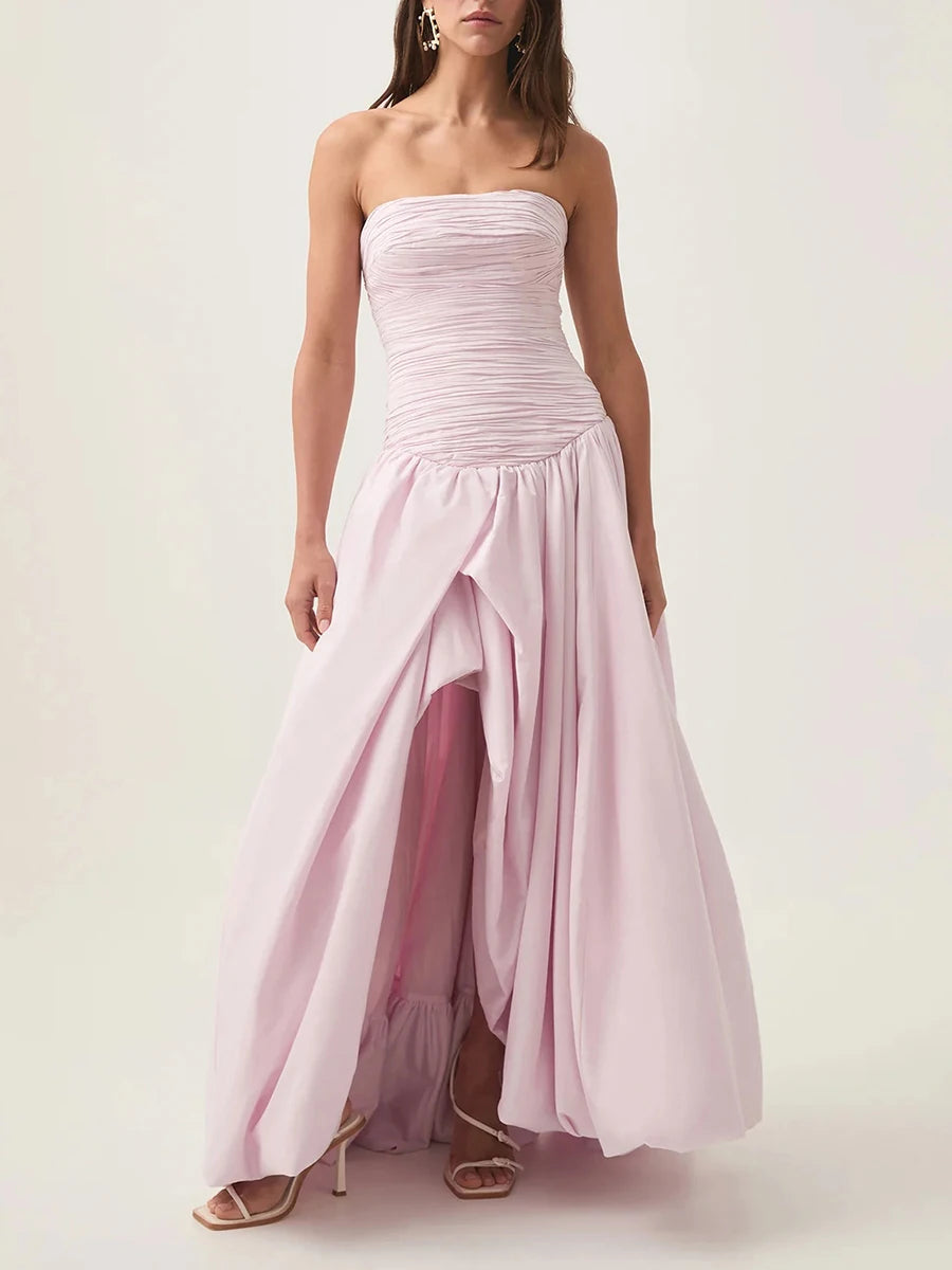 Elegant Pink ruched evening gown