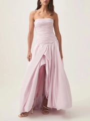 Elegant Pink ruched evening gown