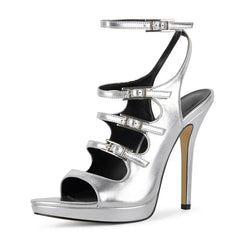 Black Satin Multi Strap Stiletto Sandals