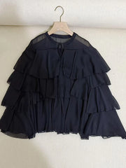 Tiered Ruffle Long Sleeve Loose-Fit Blouse