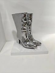 Crystal Sequin Pointed Toe Boots with a stiletto heel.
