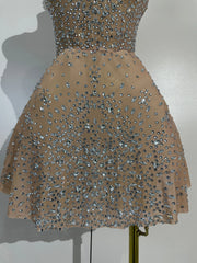 Spaghetti Strap Rhinestone A-Line Mini Dress