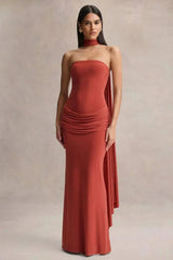 Strapless Choker Neck Gathered Waist Maxi Dress