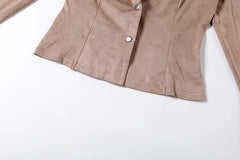 Deer Fur Trim Turn Down Collar Two Button Jacket