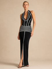 Striped Halter Neck Maxi Dress