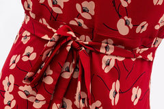 Red V-Neck Short Sleeve A-Line Maxi Dress