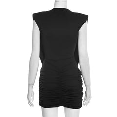 Deep V Neck Sleeveless Drape Mini Dress