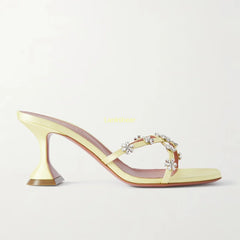 Floral Embellished Square Toe Heels