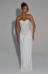 Sequin Strapless Draped Waist Evening Gown