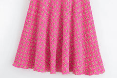 Pink Printed Ruched Tank Top And Maxi Skirt Set