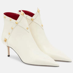 Pointed Toe Studded Heel Ankle Boots
