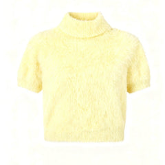 Yellow knitted crop top on a white background