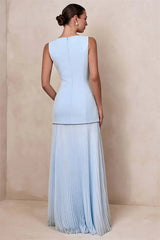 Boat Neck Sleeveless Pleated Maxi Dress