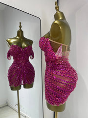 Corset Off-Shoulder Rhinestone Bodycon Mini Dress