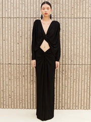 Black Long Sleeve Cut Out Wrap Maxi Dress