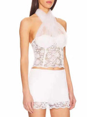 White Lace Crop Top And Mini Skirt Set