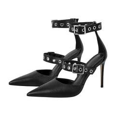 Pointed Toe Buckle Ankle Strap Heels