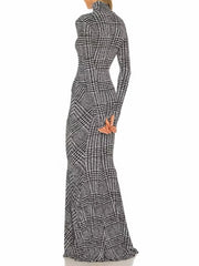 Patterned maxi dress with a structured high neckline