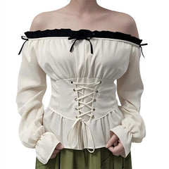 Elegant puff sleeve boho shirt with green skirt