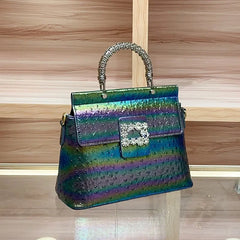 Ostrich Print Jewel Buckle Handbag