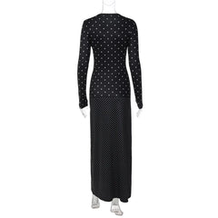 Polka Dot Printed Long Sleeve Maxi Dress