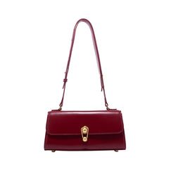 Front view of a burgundy leather shoulder bag