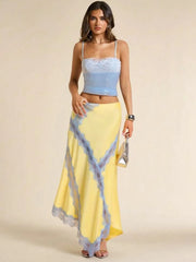 Satin Lace Patchwork Maxi Skirt