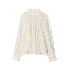 Ruched Button Up High Neck Shirt