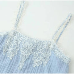 Blue Lace Trim Tank Top and Midi Skirt Set