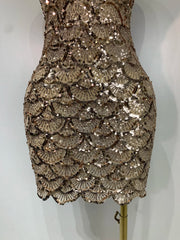 Strapless Sequin Scallop Mini Dress