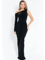 One-Shoulder 3D Flower Cut-Out Maxi Dress