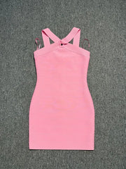 Pink V-Neck Halter Mini Bandage Dress