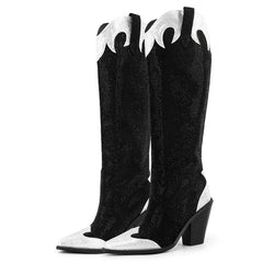 Knee high rhinestone cowboy boots - toe detail
