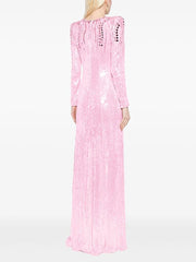 O-Neck Sequin Embellished Long Sleeve Maxi Dress Back View