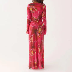 Red floral dress - back side