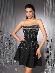 Strapless crystal-embellished A-line mini dress