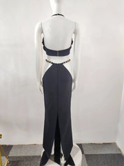 Halter neck floral maxi dress on mannequin back view