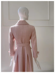 Pink Double Breasted Belted Wool Blend Coat