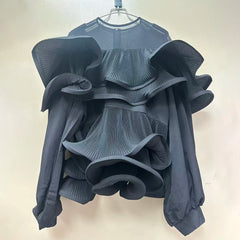 Ruffled Lantern Sleeve Sheer Blouse