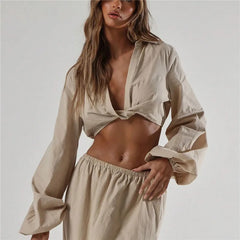Twist Knot V Neck Crop Top