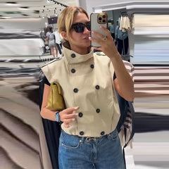 Stand Collar Double Breasted Vest