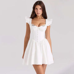 Embroidery Ruffle Strap A-line Mini Dress