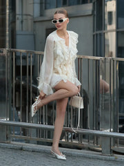 Ruffled Lace Up Long Sleeve Mini Dress