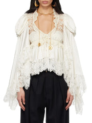 Lace V-Neck Lace-Up Blouse on Model