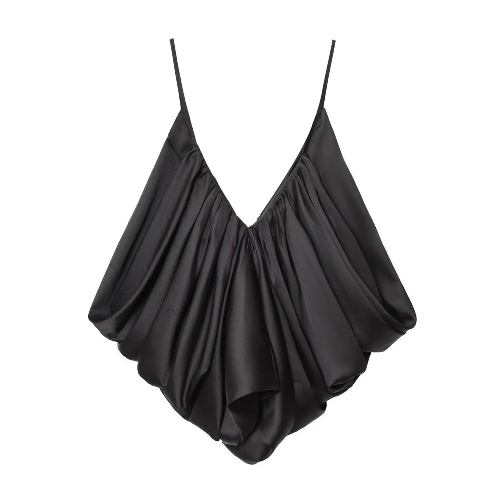 Black satin top with thin straps